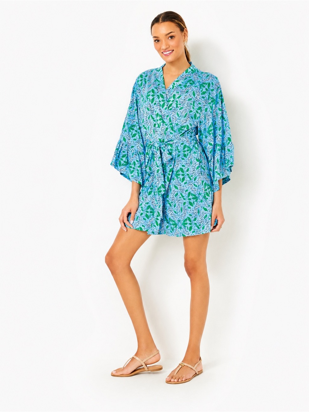 Lilly Pulitzer Sherona Knit Robe Kimono Leapin Leopards Wrap Dress L/XL NWOT